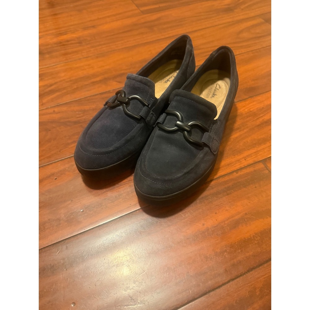 Clarks Collection  Navy blue Suede Chain Link Platform Loafers Womens 9 M